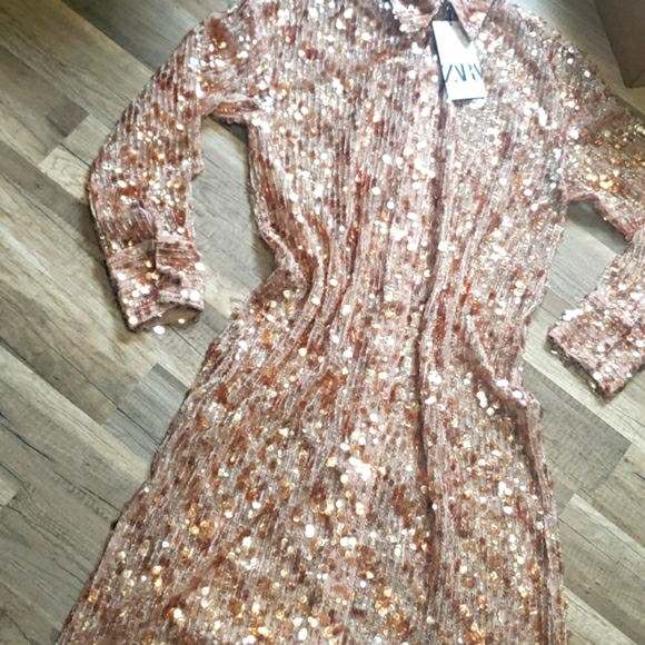 ZARA semi sheer sequin button up shirt dress - Picture 14 of 14